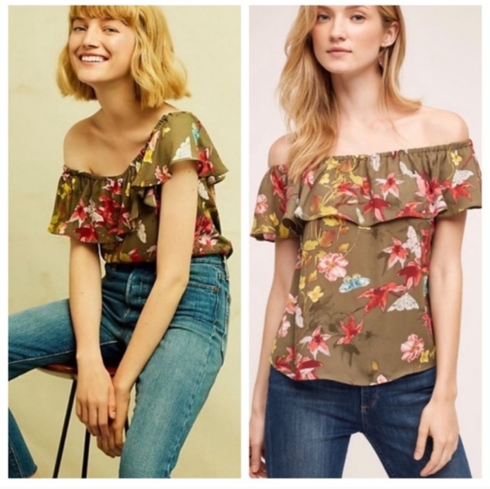Maeve Off Shoulder Floral Butterfly Top M
